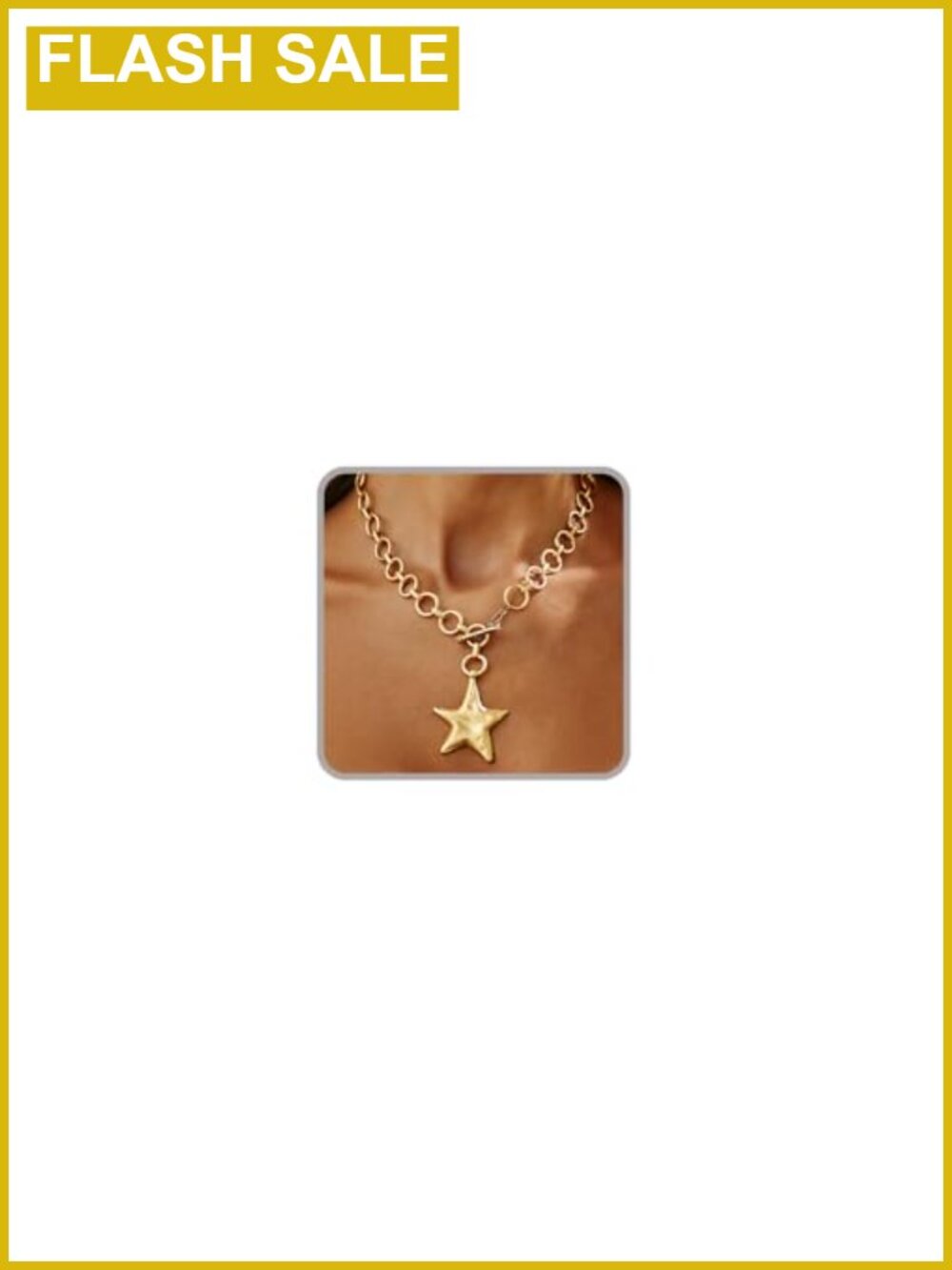 Chunky Star Pendant Necklace 17.7in Alloy Two Tone Plated OT Toggle Statement